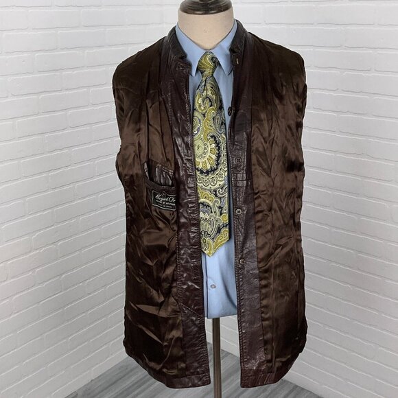 Beged-Or Coat Mens 40 Dark Brown Leather Patent 70s Coat Israel Vintage Jacket - Picture 6 of 11